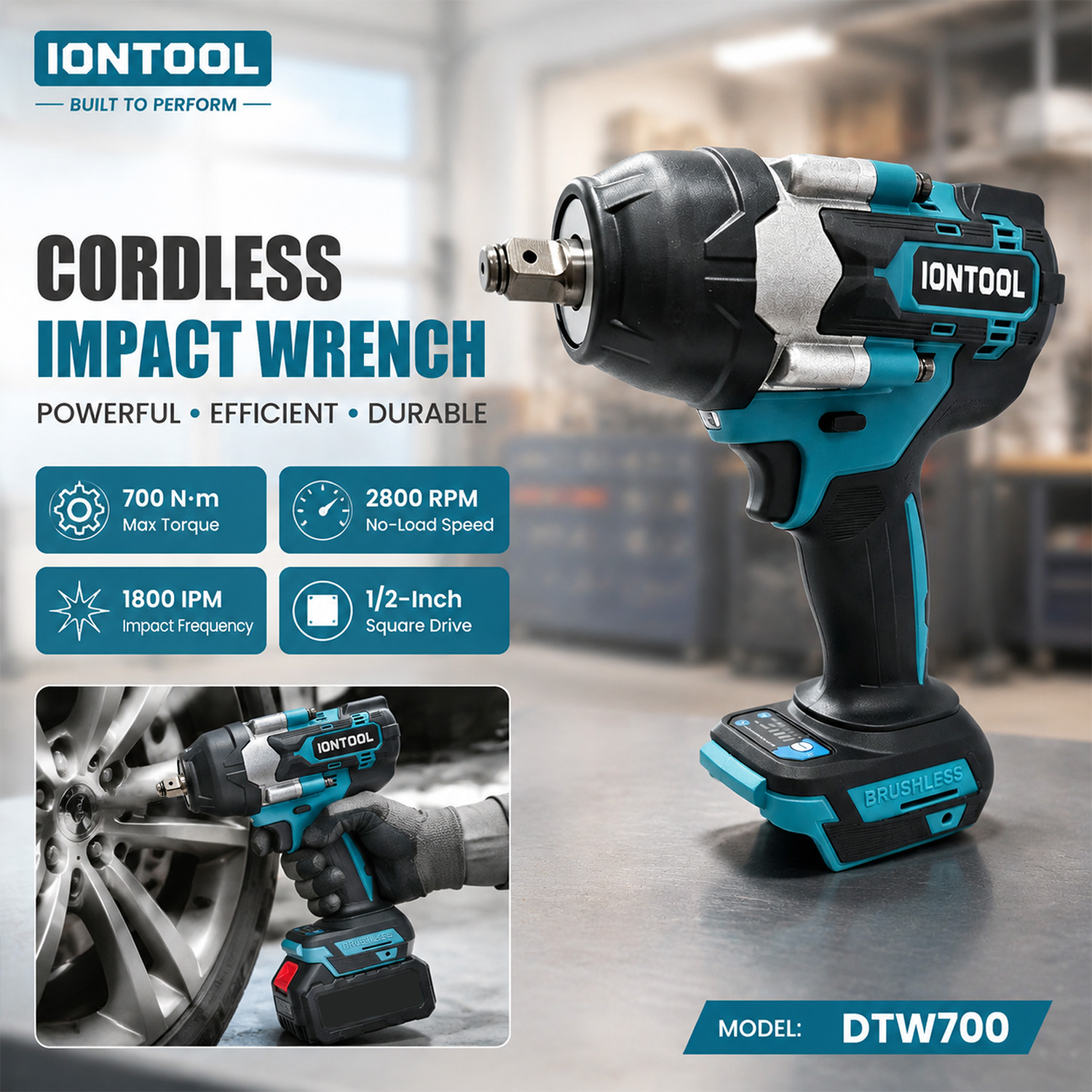 Power Tools And Engineering - IONTOOL DTW700 Anti-slip Cordless Impact Wrench